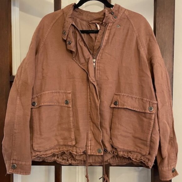Free People Brown Double Cloth Zip-Up Utility Jacket, Size Small - Picture 1 of 10